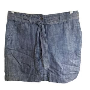 Lands End Skort Chambray Denim Blue 10 Belted Linen Granolagirl Coastal Preppy